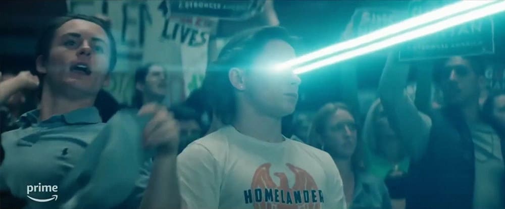 A superpowered student fires lasers out of his eyes in 'Gen V'.