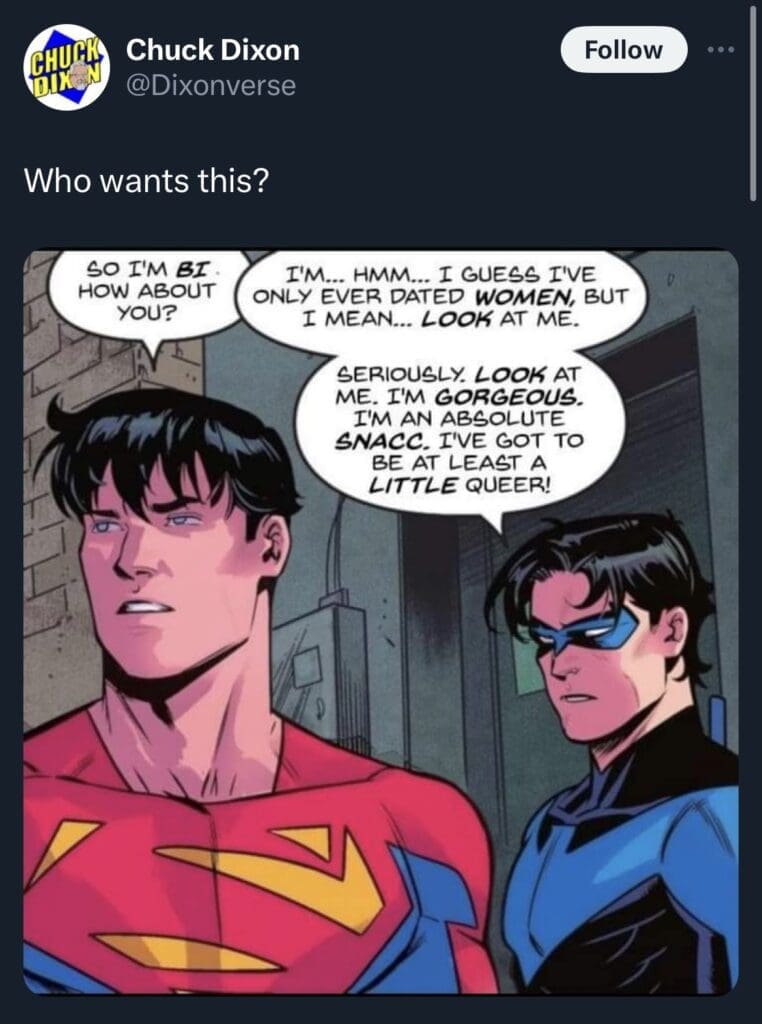 Chuck Dixon's gay Superman and Nightwing Meme