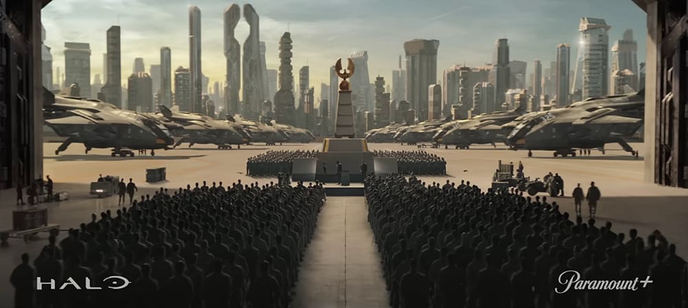 ONI military gather at an award ceremony in 'Halo' Season 2.