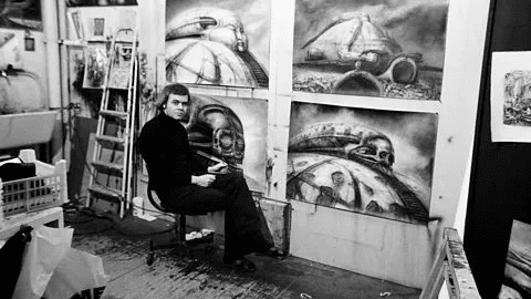 H. R. Giger with his concept art for Jodorowsky's Dune