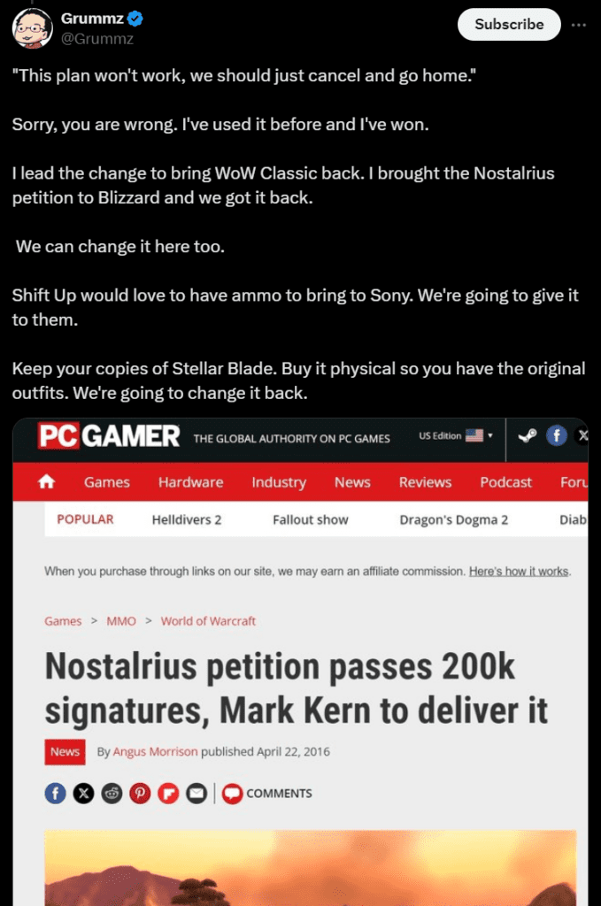 Stellar Blade
Sony
Grummz
Shift Up
PlayStation
IGN
Kotaku
Mark Kern
Hard R
