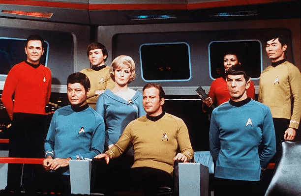 Star Trek cast on the bridge of the Enterprise