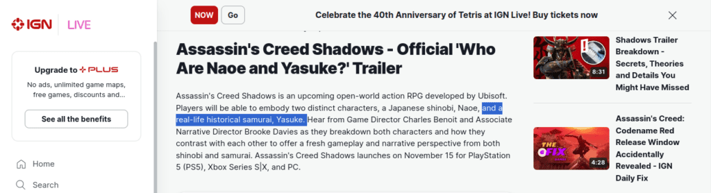Ubisoft, Assassin's Creed Shadows, Yasuke